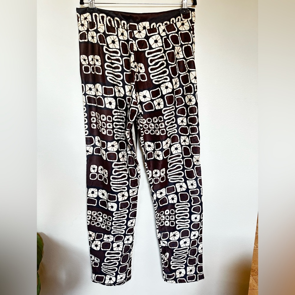 Brand ‘Grassfields’ brown printed silk trousers US 12/UK 16 - Like New